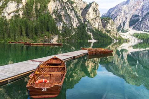 Lago Di Braies Beautiful Lake In The Dolomites Stock Photo Image Of