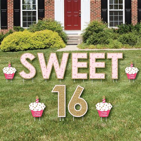 Sweet 16 Yard Sign Outdoor Lawn Decorations Happy Birthday Yard