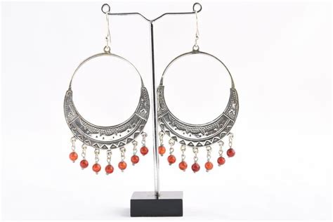 Big Egyptian Silver Hoops Carnelian Gemstone Earrings Etsy Earrings