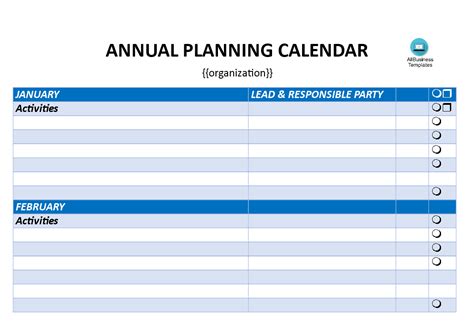Kostenloses Yearly Planning Calendar