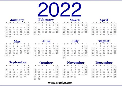 Calendar Printable 2022 A4 Paper Size Blue