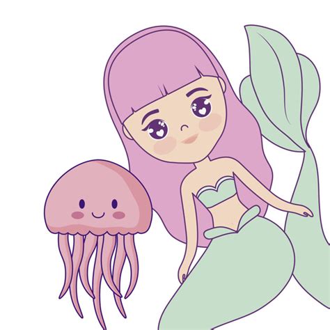 Premium Vector Cute Mermaid With Jellyfish