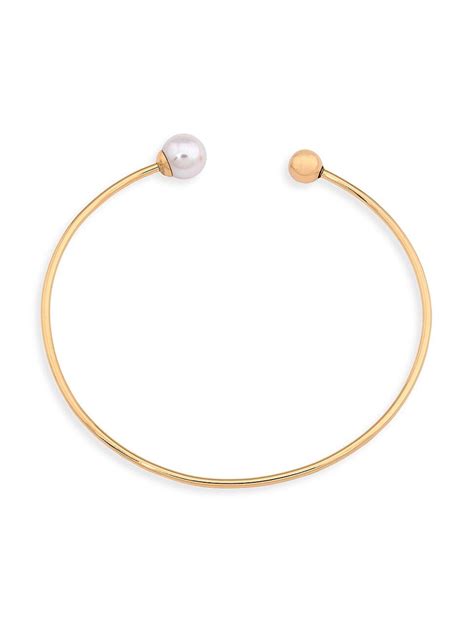 Majorica Womens Aura 18k Gold Plated Steel And 8mm Faux White Pearl