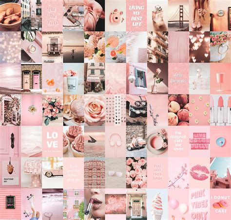 80 Pc Pink Collage Kit Digital Pink Aesthetic Photo Wall Etsy