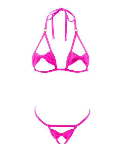 Black Bowknot Open Exposed Extreme Micro Bikini Crotchless G String Thong 2pc Sherrylo Swimwear