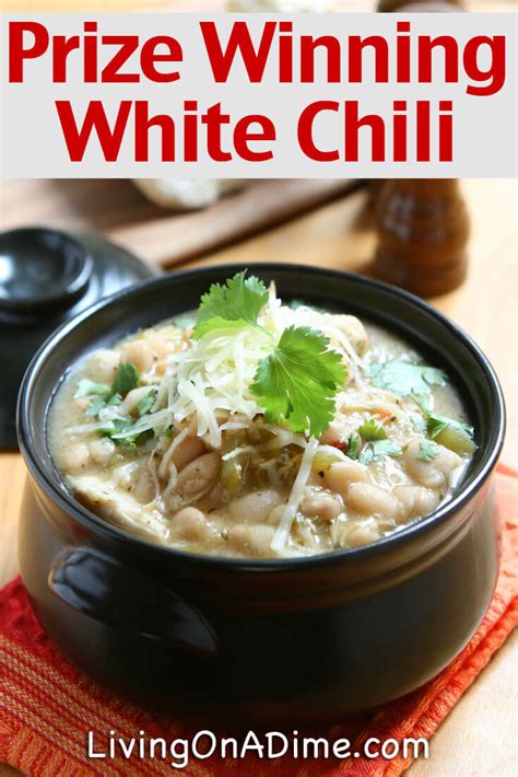 Tender chicken, chilies, white beans, spices and a few more goodies in this winning white chicken chili recipe! Prize Winning Best White Chili Recipe - Living on a Dime