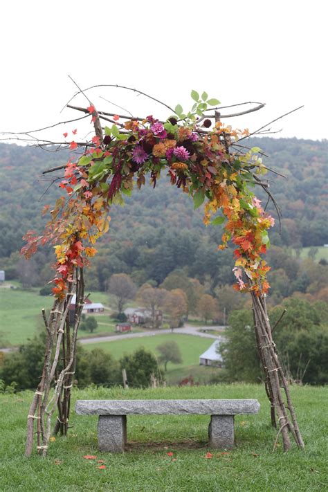 Rustic Autumn Wedding Arch Of Fall Leaves And Dahlias Rustic Fall