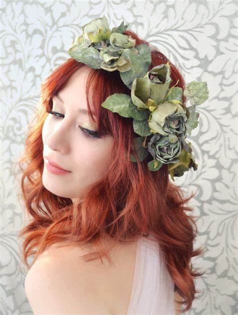 Flower Crown Woodland Hair Wreath Green Rose And Ivy Headpiece