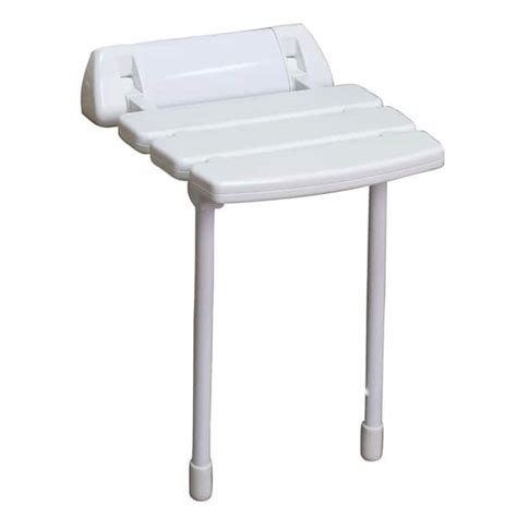 14 In Wall Mount Slatted Folding Shower Seat With Legs In White Iss193 The Home Depot