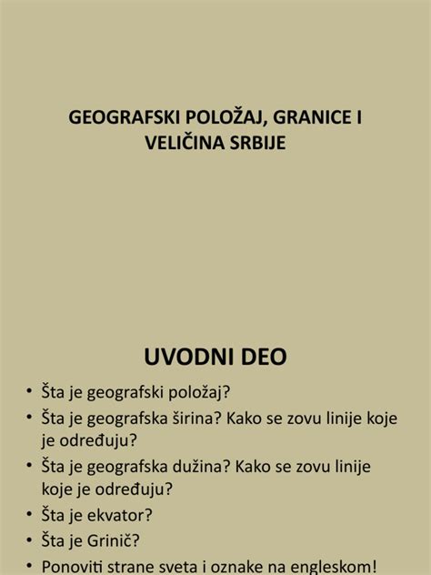 Geografski Polozaj Granice I Velicina Srbije Tanja Gagic Pdf