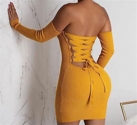 Knitted Off Shoulder Bodycon Dress S Xl In 2020 Yellow Bodycon Dress Bodycon Dress Dresses