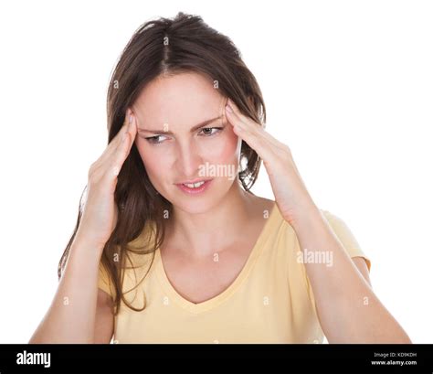Young Woman Having Headache Over White Background Stock Photo Alamy