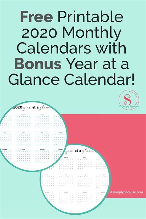 Free Printable Calendar For 2020 With Bonus Year At A Glance Free