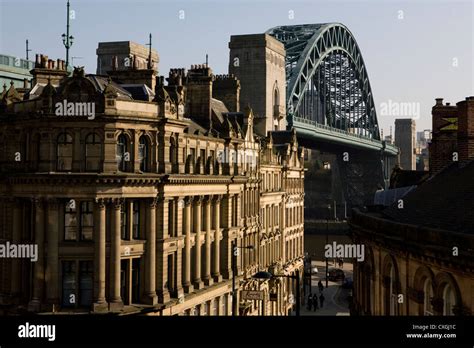 Newcastle Upon Tynes Iconic Quayside And Tyne Bridge Stock Photo