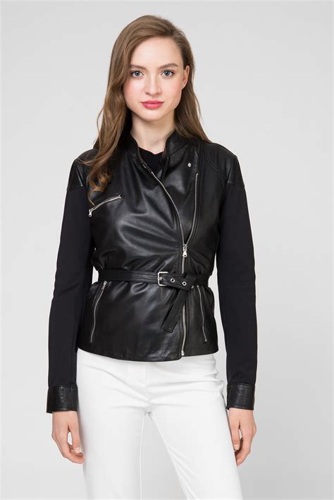Женская черная кожаная куртка Pinko 1G14SX-Y636 — MD-Fashion
