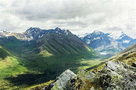 Scenic View Of Eagle And Symphony Lakes And Chugach Mountains From