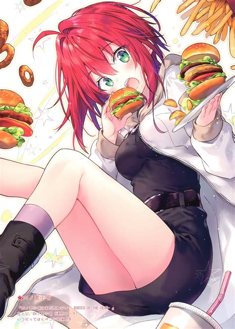 Wallpaper Anime Girls Redhead Green Eyes Hamburgers 1072x1500