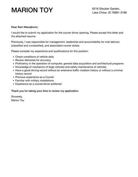 Courier Driver Cover Letter | Velvet Jobs