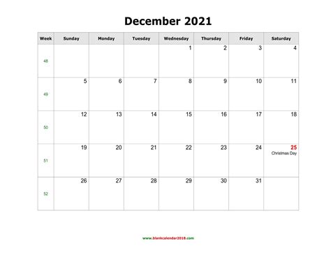 Blank Calendar For December 2021
