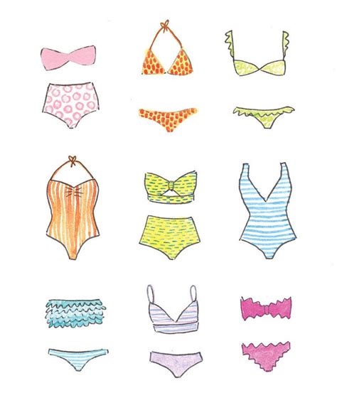 Illustrated Bikini And Bathing Suit Print 6x8 Etsy