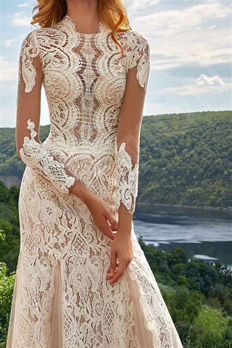 Aliaza Modern Lace Wedding Dress Cream Milk