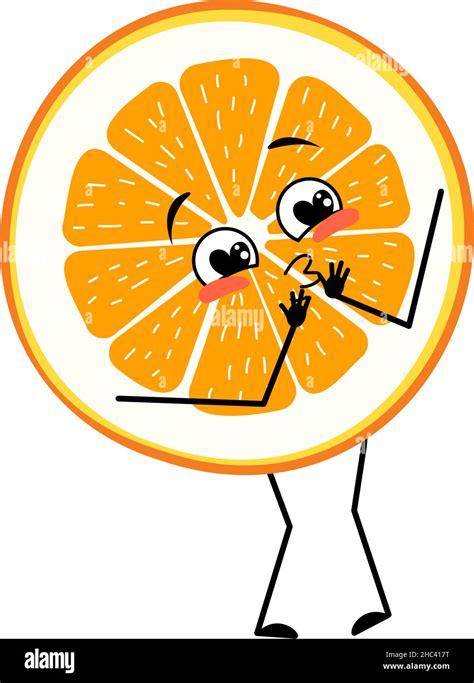 Orange Character With Love Emotions Smile Face Arms And Legs Citrus