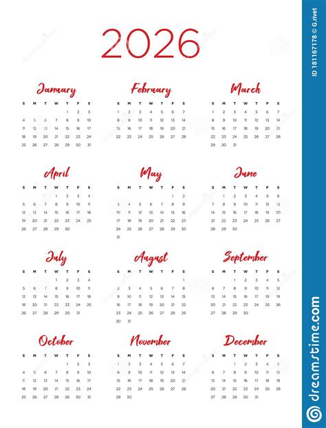 Calendar 2026 English Vector Horizontal Wall Or Pocket Calender
