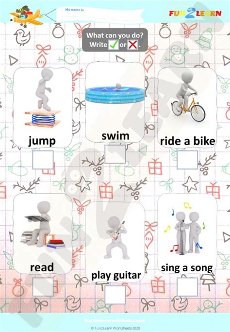 What Can You Do Worksheet Jump Swim Ride A Bike Read Play Guitar