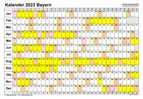 Kalender 2023 Bayern Ferien Feiertage Excel Vorlagen
