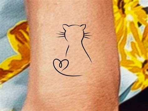 Cat Heart Temporary Tattoo Cat Tattoo Paw Print Tattoo Etsy