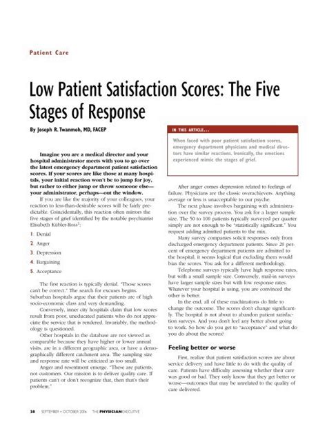 Low Patient Satisfaction Scores The Five Stages Of Response