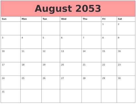 May 2053 Monthly Calendar