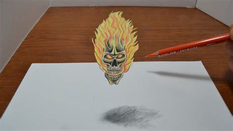 I pute years of work into it: Drawing a Flaming Skull Tattoo Design - 3D Trick Art - YouTube