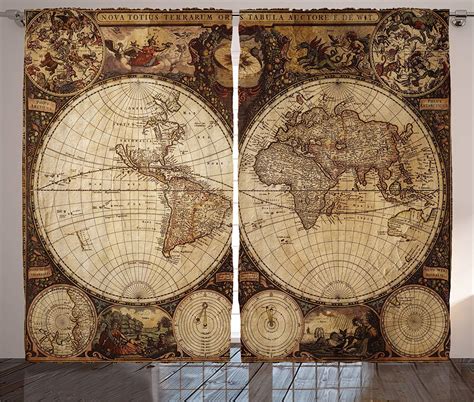 Wanderlust Curtains Old World Map Drawn In 1720s Nostalgic Style Art
