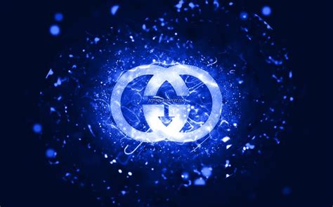 Download Wallpapers Gucci Dark Blue Logo 4k Dark Blue Neon Lights