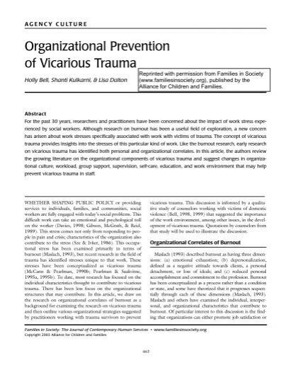 Organizational Prevention Of Vicarious Trauma VAWnet