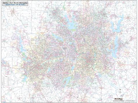 Dallas Ft Worth Metroplex Detailed Region Wall Map 44x58 Wzip Codes