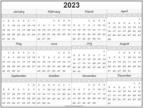 2023 Year Calendar 10e