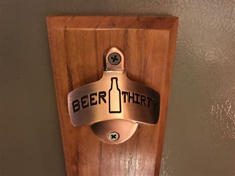 Bottle Opener Magnetic Cap Catcher Cherry Wood Beer Thirty