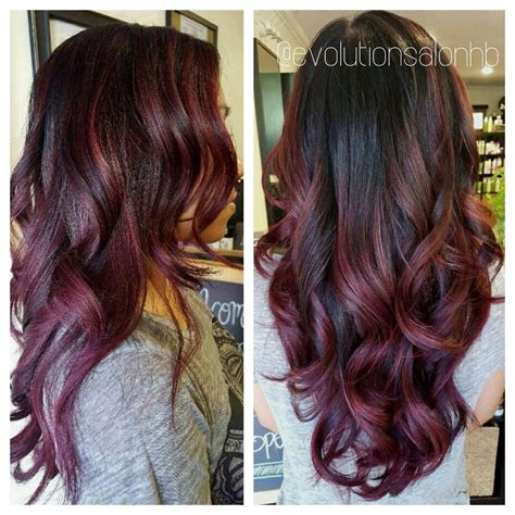 This elegant transition from black to gray can read silver, ashy, pearly, and more. Gorgeous black to maroon ombré | Maroon hair, Burgundy ...