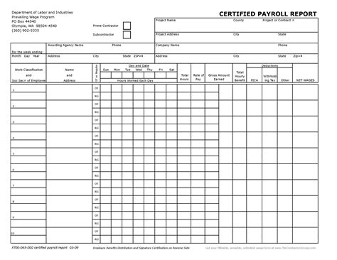F700-065-000 Washington Certified Payroll Report Form