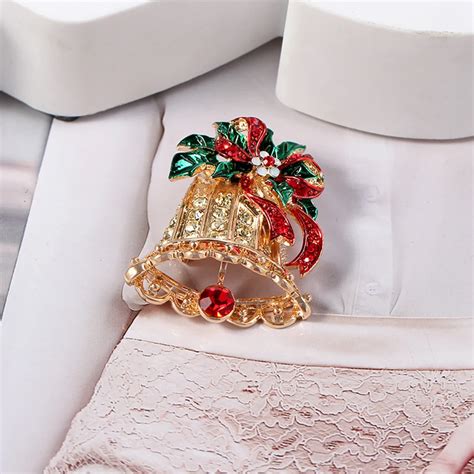 women girls christmas bell rhinestone brooch elegant flower bridal crystal brooch pin wedding in