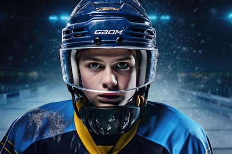 Premium Ai Image Young Ice Hockey Player In Helmet