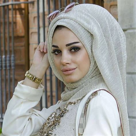 M Mism Ethnic Oversize Muslim Gold Thread Crinkle Hijab Soft Head Scarf