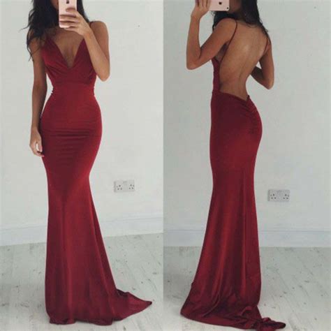 Stylish Dark Red Backless Long Prom Dressesevening Dresses · Dreamy