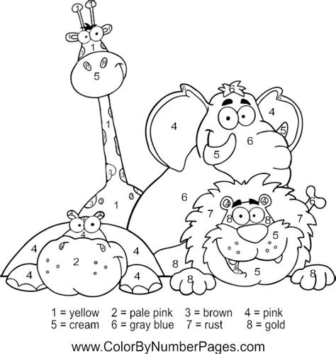 Happy Zoo Animals Color By Number Coloring Picture