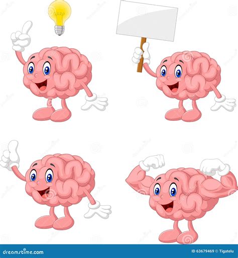 Cartoon Funny Brain Collection Set Stock Vector Illustration Of