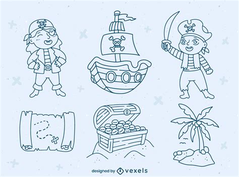 Pirate Kids Characters And Elements Set Vector Download