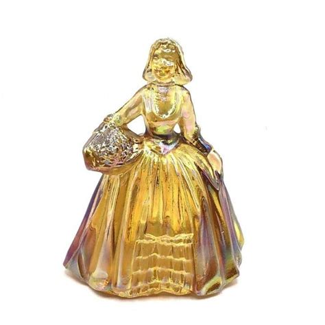 Wheaton Carnival Glass Yellow Gold Colonial Woman With Basket Vtg 70s