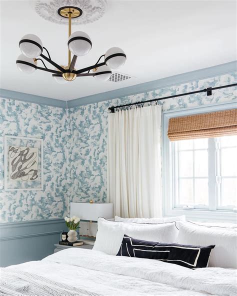 Love The Tranquil Blue Walls And Gorgeous Wallpaper In This Bedroom